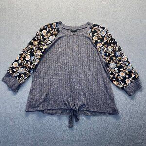 A.BYER‎ Tee Top Womens Size XL Gray  Long sleeve floral Blouse Rayon